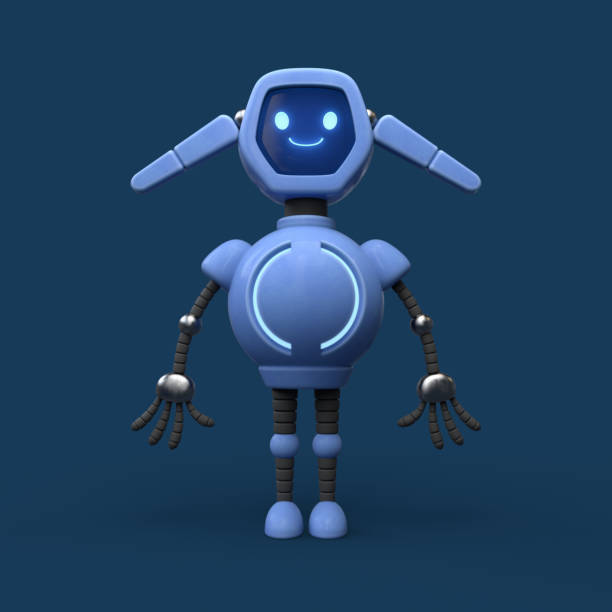 istock 3d render little friendly kawaii bot with glowing smiling face on the screen. 2202493734