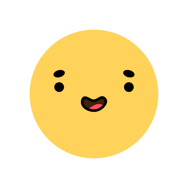 istock Cute yellow smile icon with excited facial expression. Yellow character with happy mood isolated on a white background. Vector flat illustration. Perfect for social media, stickers. 2202493771