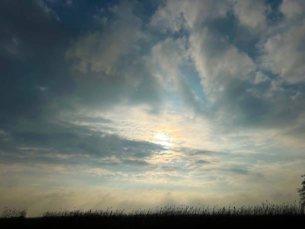 Sky with clouds on the meadow in the winter