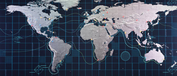 Strategic world map of Earth with expressed relief map elevation
