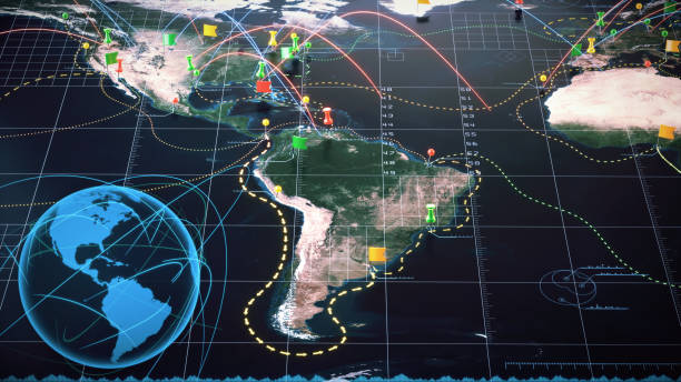 istock Global navigation concept strategic world map focused on the Americas 2202504538