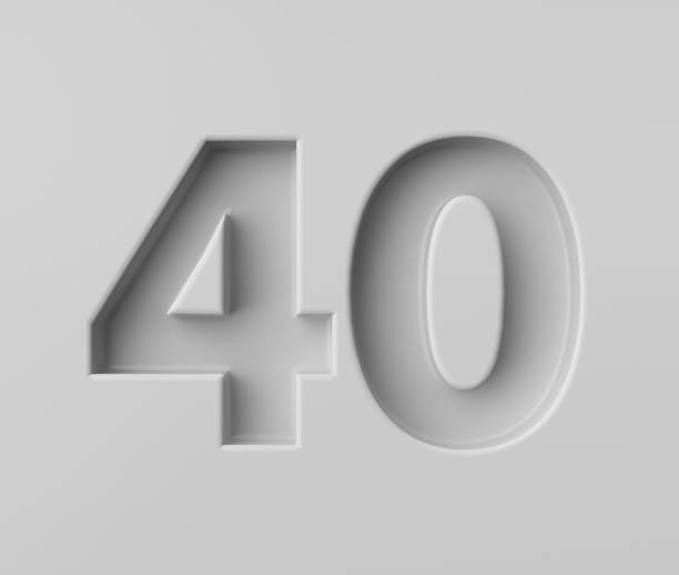 Sleek White Number 40 Forty With Subtle Shadow Embossed Into Grey Background 3D Illustration stock photo