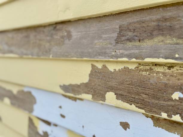 istock Flaking Yellow Paint of Home Siding 2202504887
