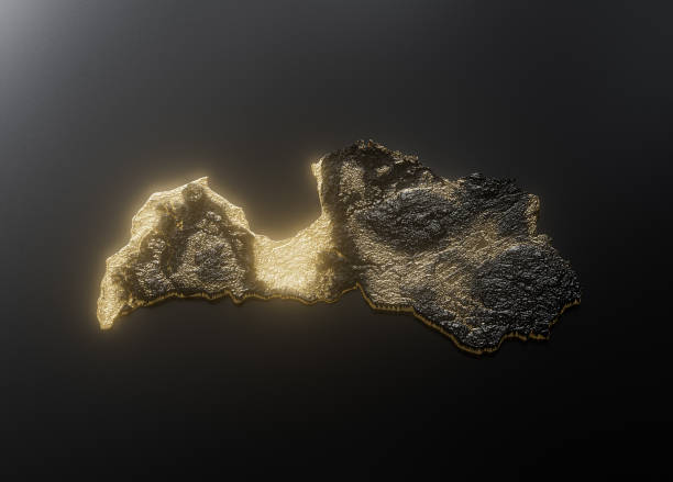 Latvia Map Golden Metallic Texture Map Gold Reserves And Gold Mining Concept 3D Illustration\nSource Map Data: tangrams.github.io/heightmapper/,\nSoftware Cinema 4d