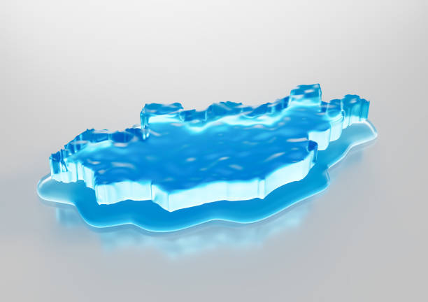 Water Ice Map Of Mongolia Global Warming Melting Glacier In Deep Ocean Blue Water 3d Illustration