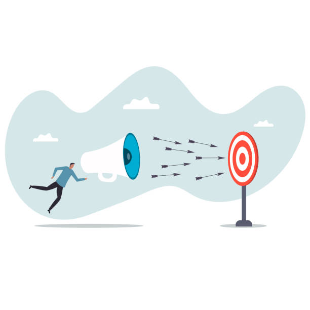 istock Communicate or advertising to target audience, marketing campaign or promotion to hit business goal or target customer.business concept.flat character. 2202506593