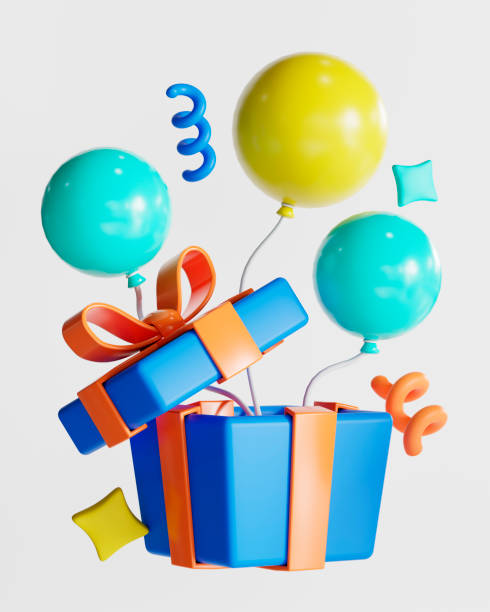 Close up of birthday present with colorful gift ribbons
