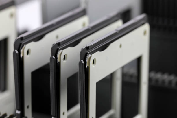 istock Some slide show frames stacked in a special tray 2202516320