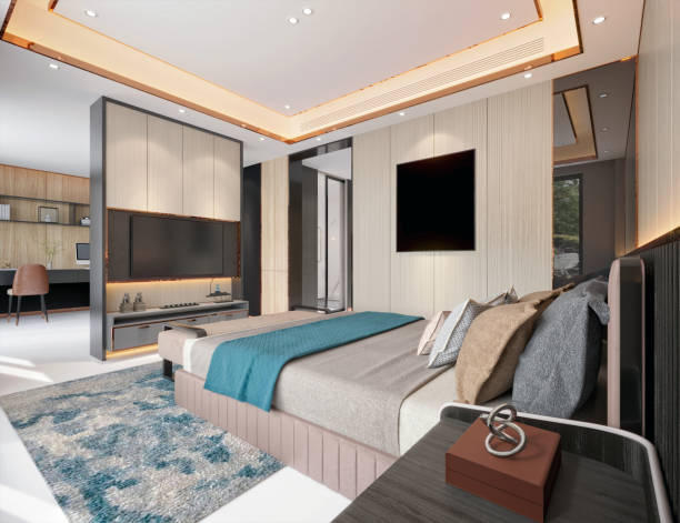 istock 3d render modern bedroom hotel room 2202516985