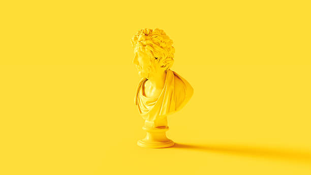 istock Vibrant yellow bust Greek philosopher sculpture golden ancient wise thinker left view 2202522577