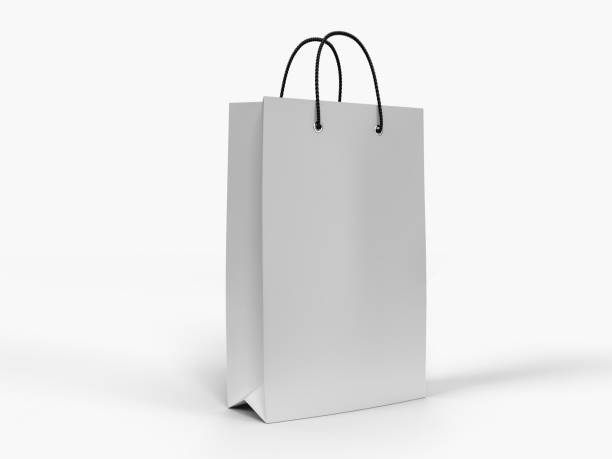 istock 3D Realistic blank shopping bag and handle mockup. Shopping paper packaging template with copy space for supermarket, shop mall, sale merchandise products, branding and corporate identity design 2202522647