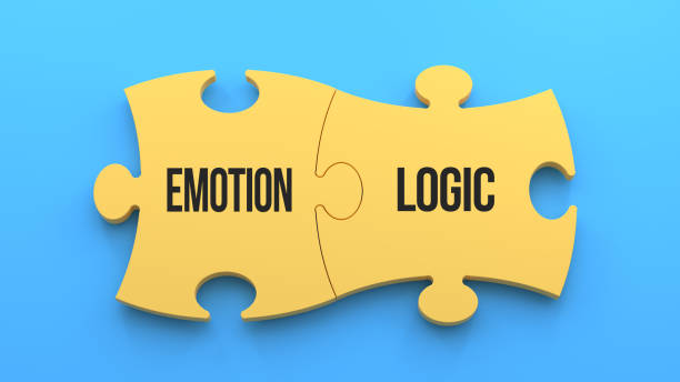 istock Emotion and logic text message on jigsaw puzzle. Blue background,3d 2202523166