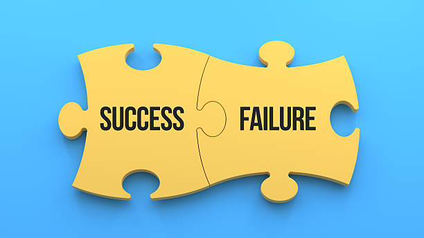 istock Success and failure text message on jigsaw puzzle. Blue background,3d 2202523284