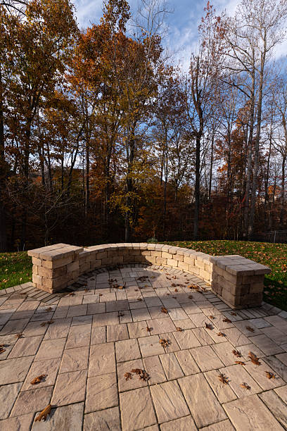 istock Autumn Patio with Curved Stone Wall 2202530339