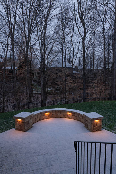 istock Snowy Patio with Stone Wall and Railings 2202530414