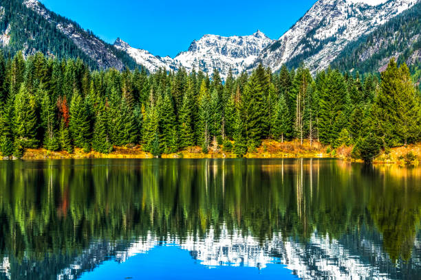 istock Gold Lake Reflection Snowy Mt Chikamin Peak Snoqualme Pass Washington 2202530634