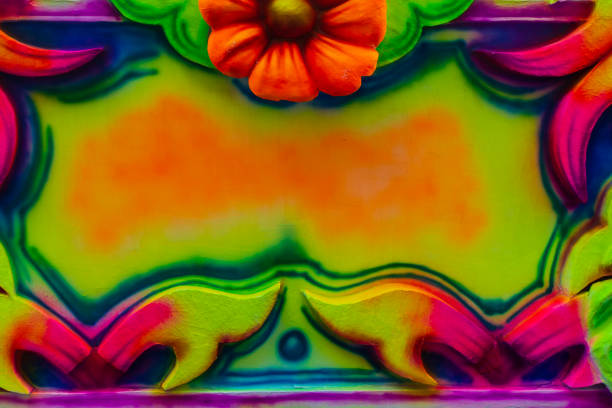 Hamrun, Malta - February 23rd, 2025 - Brightly Colored Abstract Floral Border With Vibrant Neon Tones