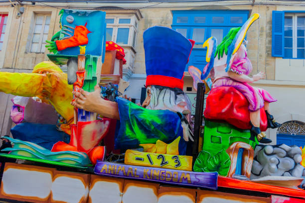 Hamrun, Malta - February 23rd, 2025 - Vibrant Carnival Parade with Colorful Float on Urban Streets
