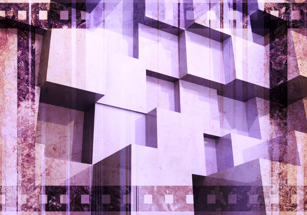 Grunge background with old paper texture and retro filmstrip frame. Horizontal or vertical retro banner with film reel. Vintage retro backdrop with paper texture with urban style pattern