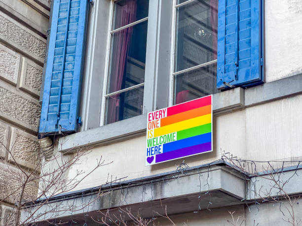 istock Pride Flag Sign on Urban Building Window 2202534873