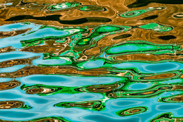 Colorful Water Reflection Blue Green Brown Abstract Patterns Ballard Locks Seattle Washiington