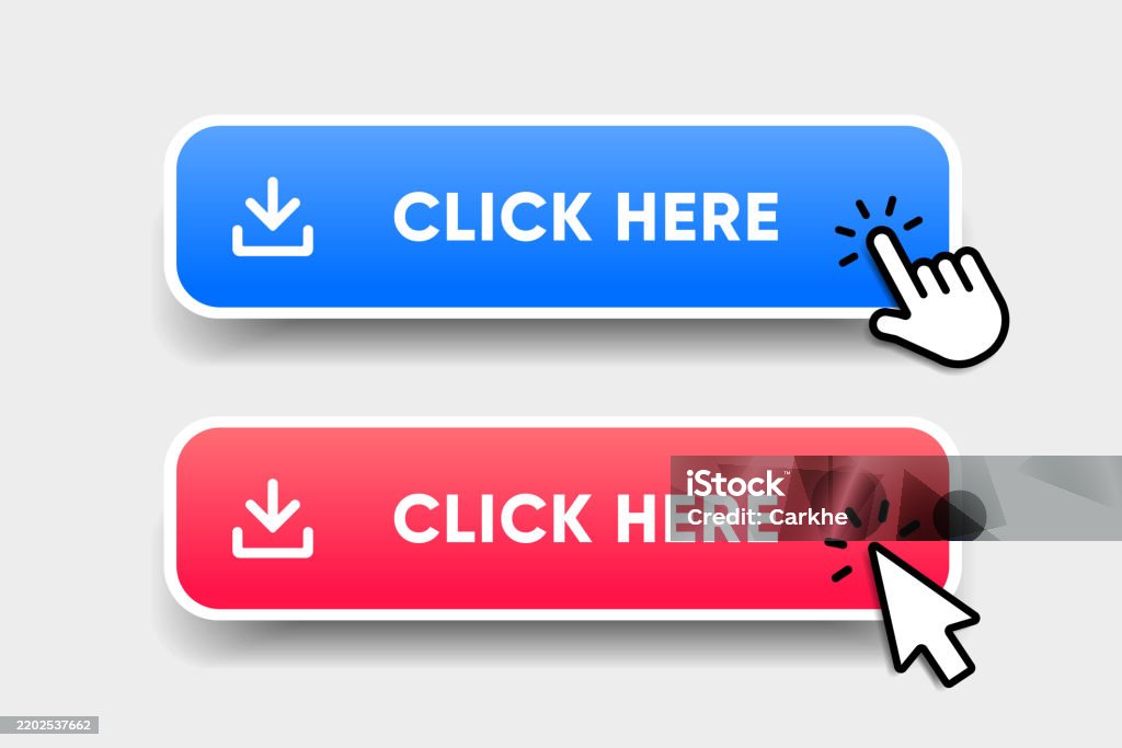 Click Here Web Buttons With Hand Cursor Set Of Action Button With Arrow ...