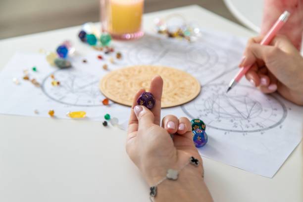 istock Woman astrologer draws a natal chart. Selective focus 2202554886