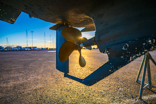 istock Propeller of a laid up motor boat. 2202560036