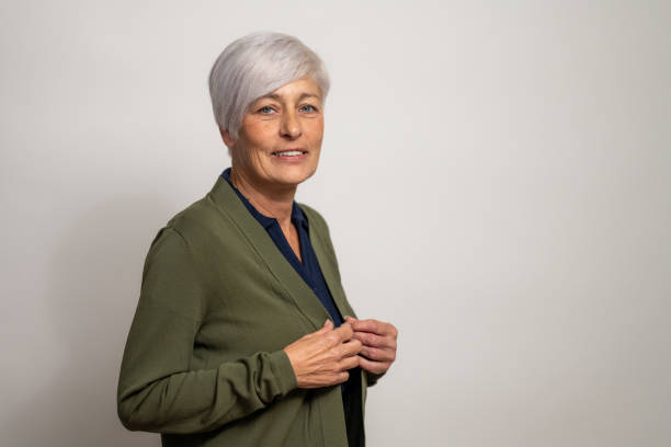 istock Mature Caucasian Female in Soft Studio Lighting on Neutral Background 2202574352