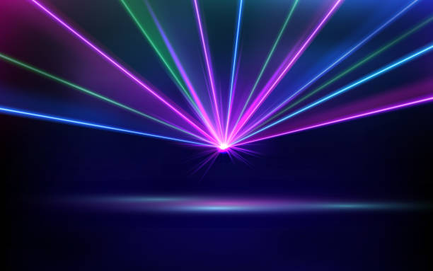 istock Vector illustration of neon beams effect, purple, green and blue on black isolated background. 2202578845