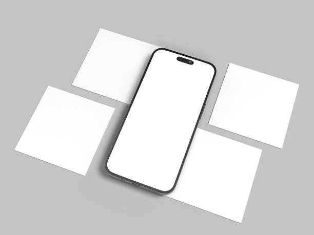 istock Smartphone mockup with social media post interface mockup. Mobile app page template for creative design showcase user carousel post feed. Minimal design interface template 2202586481