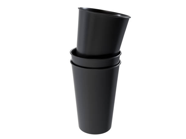 istock 3D coffee cup mockups disposable. Blank black plastic mugs for takeaway hot or cold beverage, milkshake, tea or coffee cups, isolated on background. Mockup packaging for branding 2202592807
