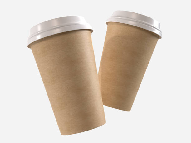 istock 3D coffee cup mockups disposable with plastic lid. Blank paper mugs for takeaway hot or cold beverage, milkshake, tea or coffee cups, isolated on background. Mockup packaging design for branding 2202592812