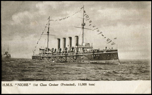 istock antique British Royal Navy protected cruiser Niobe postcard in 1900s, ready for any usage of  historic events background. 2202596742