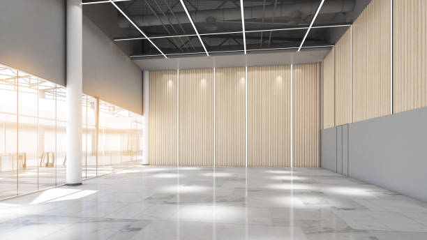 istock enormous white hall with exterior lighting large internal architecture white open space, 3d rendering 2202597502