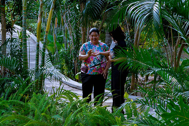 istock Two Women Engaging in a Lush Garden with Areca Palm 2202607307