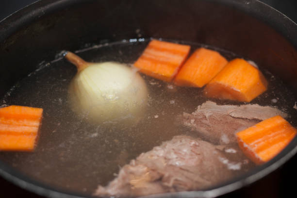 Onion, carrot and meat in a bowl, indoor close up, no people