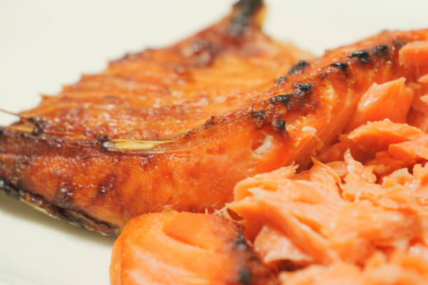 Grilled salmon, often eaten for breakfast in Japan