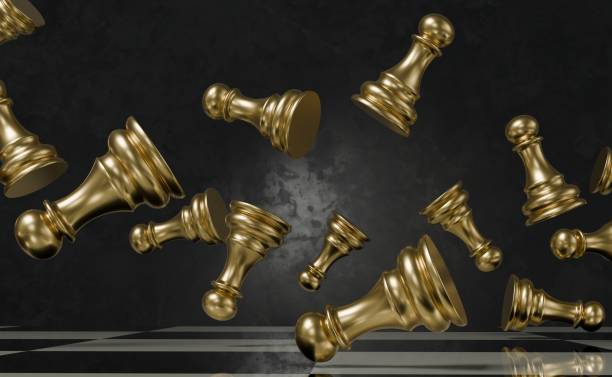 istock 3D Render Chess pieces  on a chessboard. The beginning of a chess game. Chess as a symbol of leadership, struggle, victory, strategy, business. Retro style. 2202621062