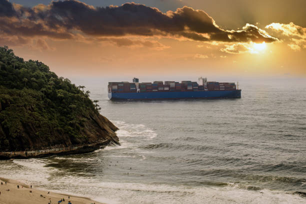 Giant container ship along Copacabana Beach