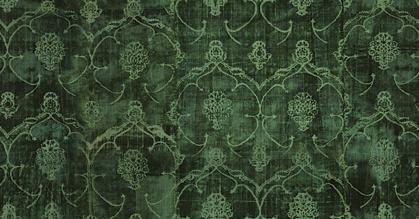 Fabric texture photorealistic seamless perfect repeating pattern in age antique green velvet, grungy steampunk Victorian fabric swatch