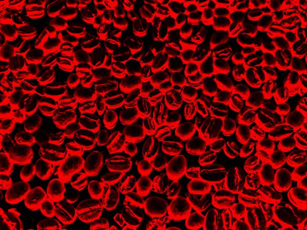 Abstract background of coffee beans. Red and black colors.