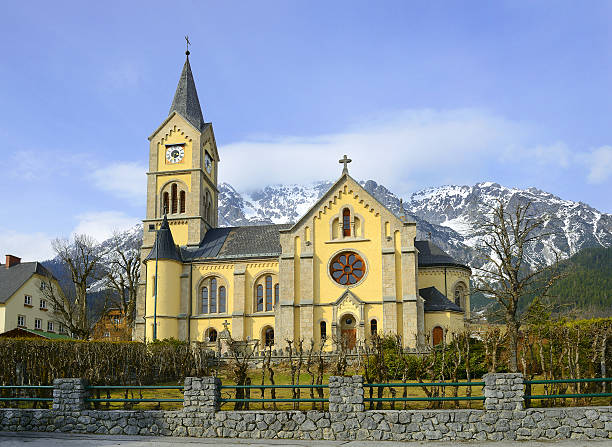 Ramsau - Evangelic church. Known mountain resort under a massive Dachstein near Schladming, Austria