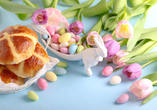 istock Easter sweet treats blue background 2202637513