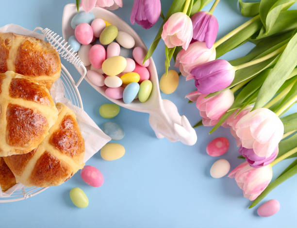 istock Easter sweet treats blue background 2202637692