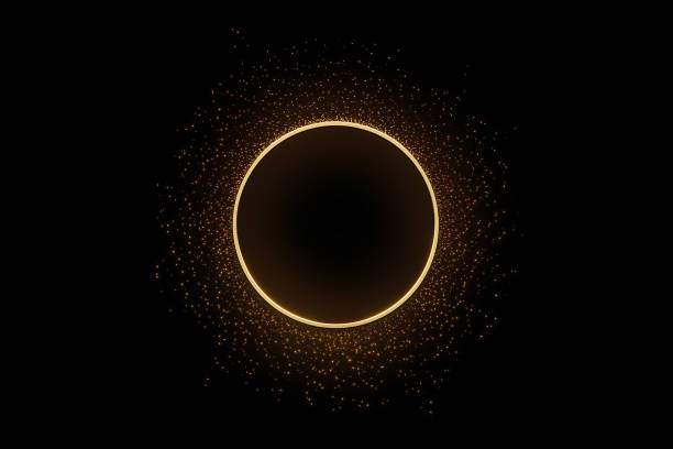 istock Luxury golden glowing circular frame with sparkling particles on black background. Elegant modern design for banner, poster, or digital template. 3D Rendering 2202639585