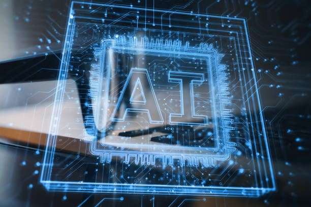 istock AI chip hologram over blurred background. 2202640629