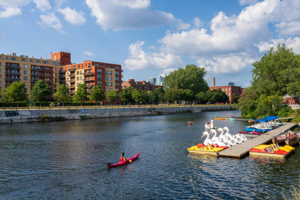 Montreal, Quebec, Canada - August 24 2021 : View of Lachine Canal National Historic Site.