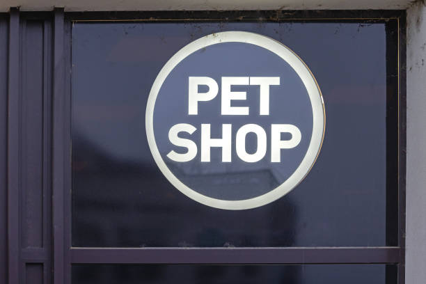 Pet Shop Sign White Circle in Black Frame Background