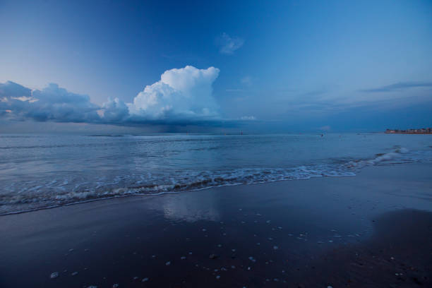 View to the rain cloud over the North Sea